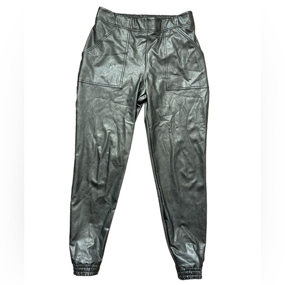 Spanx Black Elastic Waist Pull On Faux Leather Jogger Pants Size XL - Picture 1 of 5
